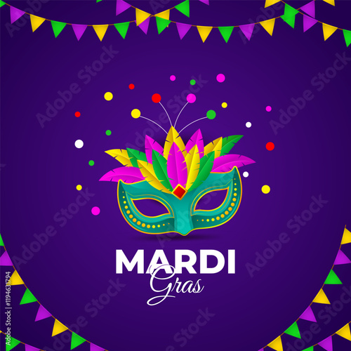 Vector illustration of Mardi Gras social media template