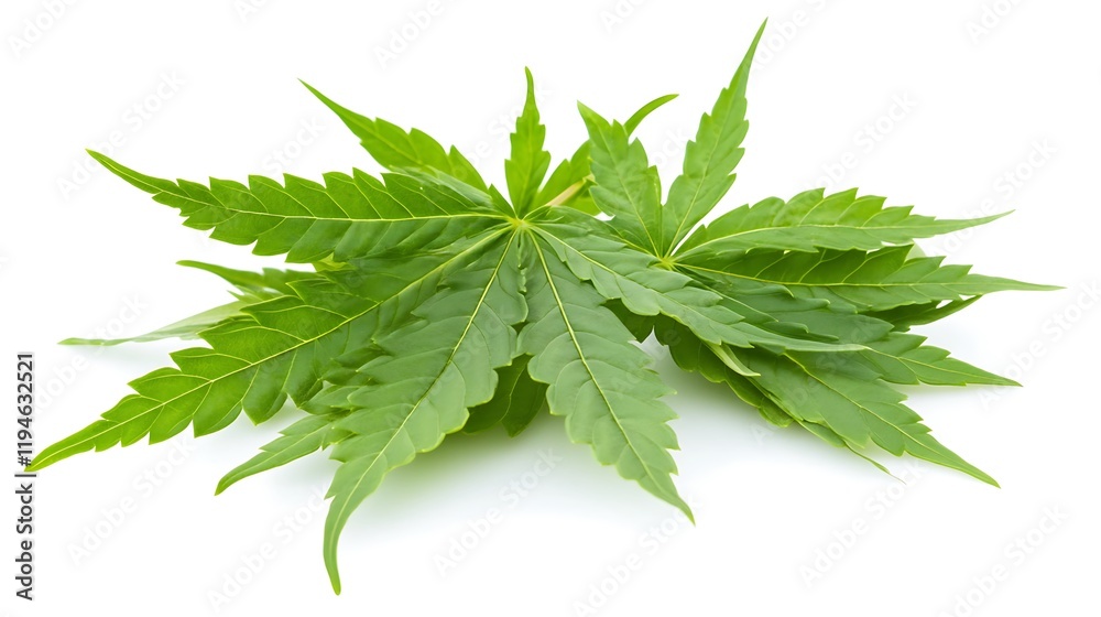 Vibrant Green Cannabis Leaves on White Background Vibrant Green Cannabis Leaves on White Background