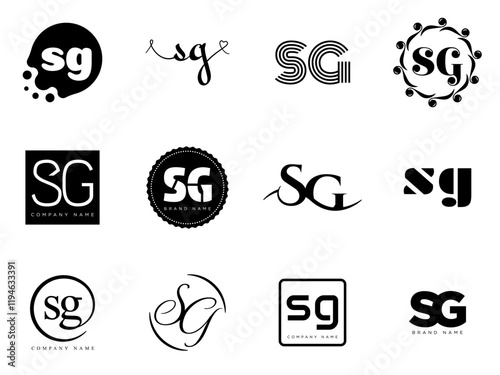 SG logo company template. Letter s and g logotype. Set different classic serif lettering and modern bold text with design elements. Initial font typography.