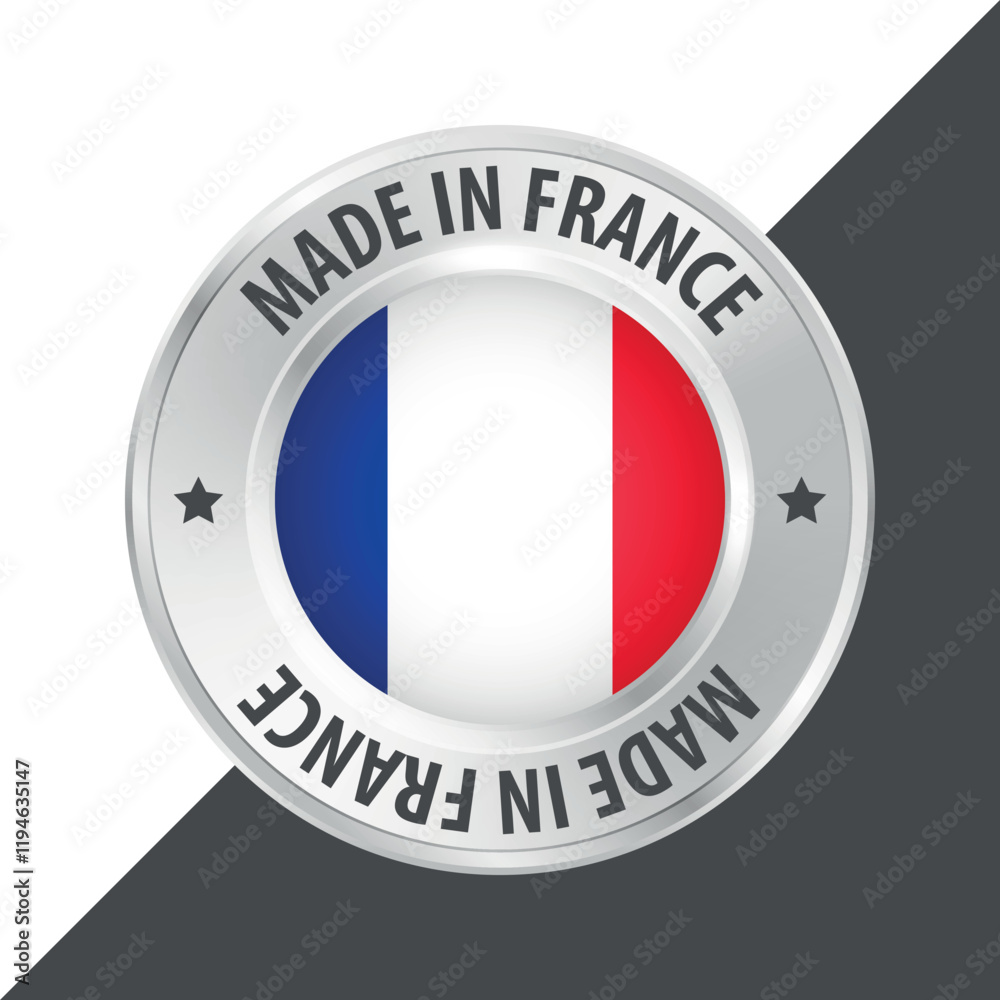 Made in France badge logo flag sticker 3d vector illustration isolated on white Made in France badge logo flag sticker 3d vector illustration isolated on white