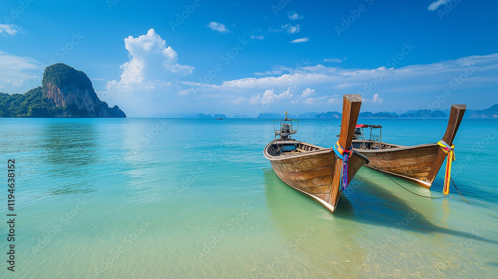 Boats on Clean Blue Sea with Clear Horizon and Sunny Calm Waters