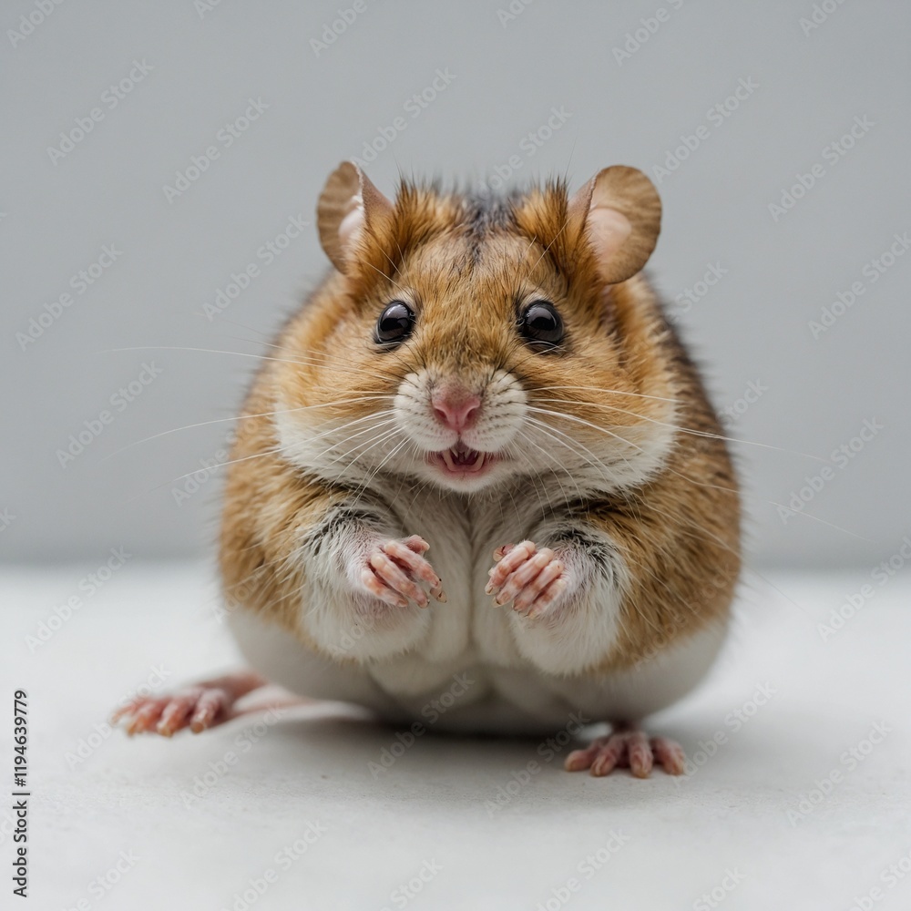 A dormouse resting on its back with paws in the air, surrounded by white space. A dormouse resting on its back with paws in the air, surrounded by white space.