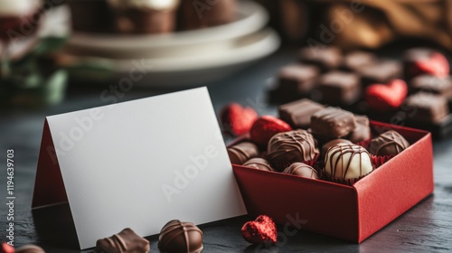 Romantic Chocolates and Blank Card for Valentine's Day photo