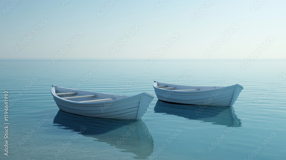 Boats on Clean Blue Sea with Clear Horizon and Sunny Calm Waters Boats on Clean Blue Sea with Clear Horizon and Sunny Calm Waters