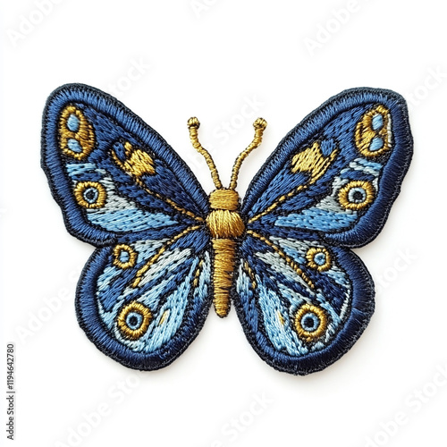 A butterfly embrodiery patch on white background. photo