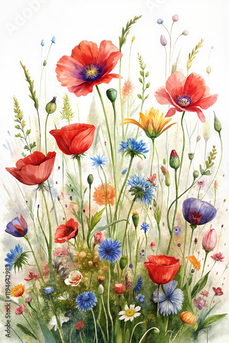 Wildflower field with poppies and daisies
