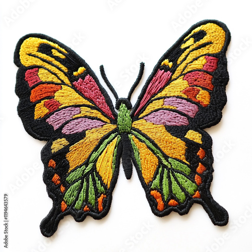 A butterfly embrodiery patch on white background. photo