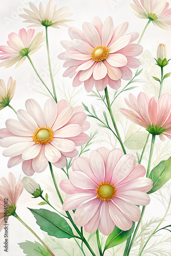 Pink daisies in a watercolor floral arrangement