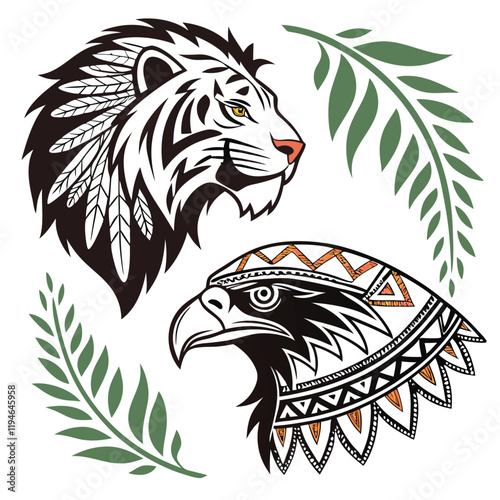 create a vector sheet with animal faces adorned wi eps