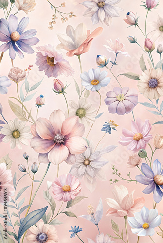 Wallpaper Mural Floral pattern with pastel blooms on a soft background Torontodigital.ca