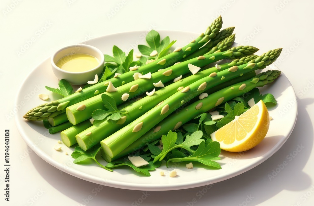 plate of asparagus spears with lemon wedge and fresh parsley in culinary concept of gourmet presentation plate of asparagus spears with lemon wedge and fresh parsley in culinary concept of gourmet presentation