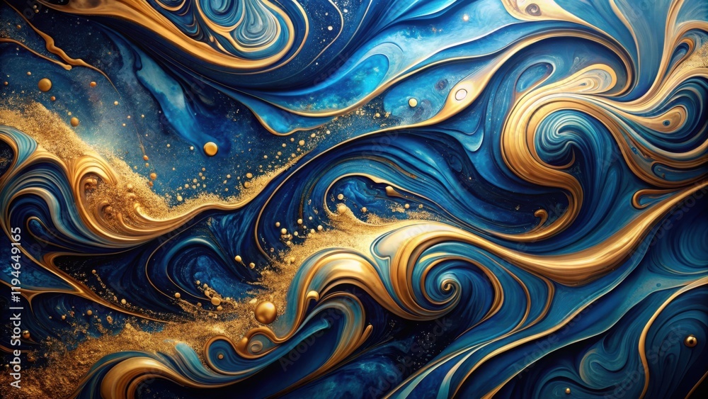 Obraz premium Abstract Swirling Blue and Gold Fluid Art Design with Glittering Texture