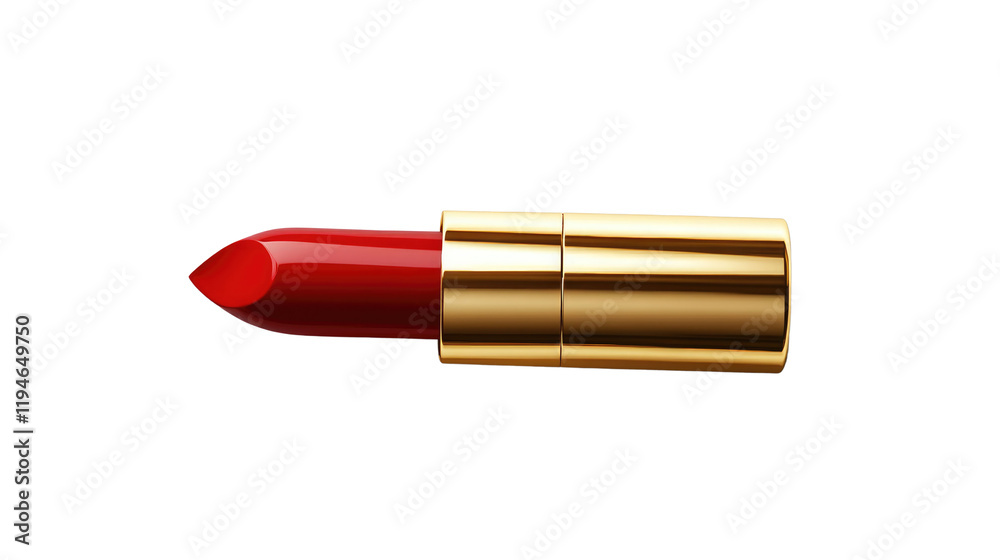 Red lipstick with golden case on white background. Red lipstick with golden case on white background.