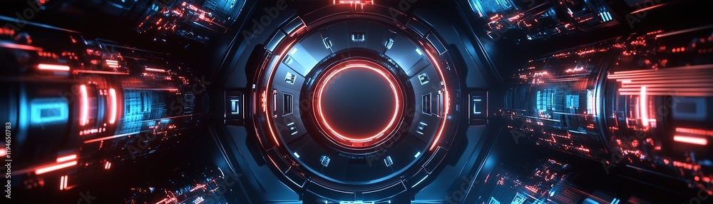 Futuristic tunnel with glowing neon lights creating a technological atmosphere Futuristic tunnel with glowing neon lights creating a technological atmosphere