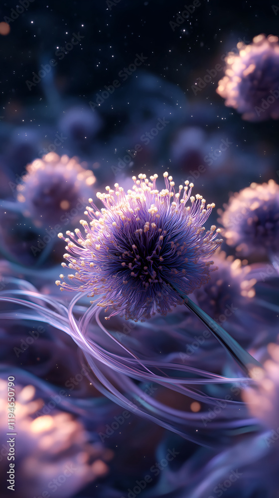 Fototapeta premium Quantum pollen storm in violet void