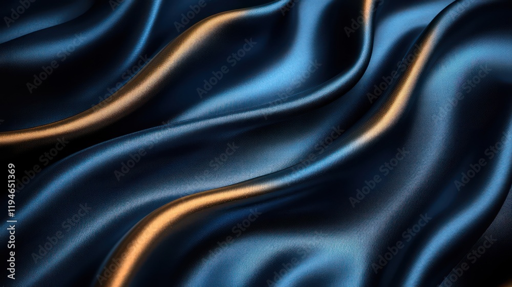 Fototapeta premium Elegant Blue and Gold Silk Drapery: A Luxurious Textured Abstract