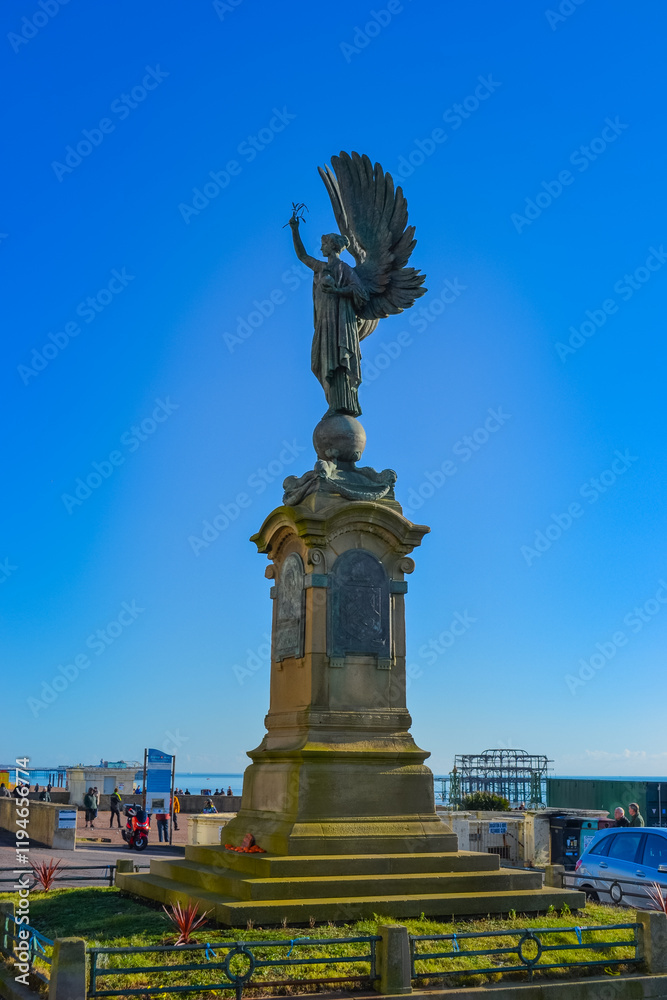 Fototapeta premium UK, Brighton, 11.1.2025: Angel of Peace statue with sky in the background