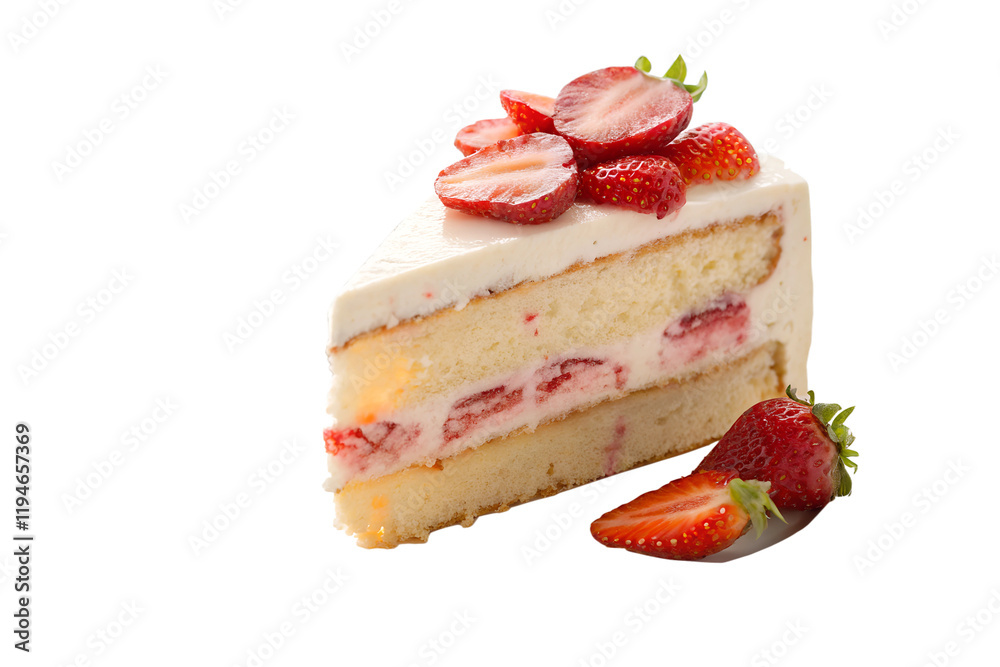 Slice of cake with strawberries, isolated on white background Slice of cake with strawberries, isolated on white background