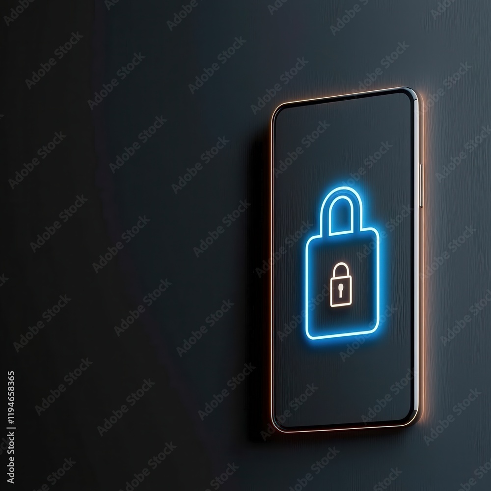 mobile payment security platform concept. LED lock icon on a sleek dark background, symbolizing security and technology. mobile payment security platform concept. LED lock icon on a sleek dark background, symbolizing security and technology.