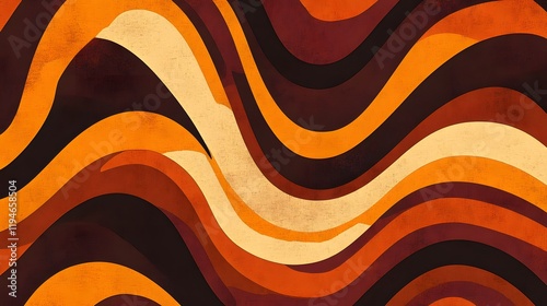 18. A retro 70s inspired pattern with wavy lines and earthy tones like orange, brown, and mustard