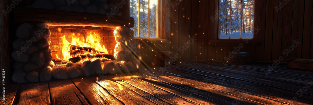 Cozy Fireplace Background: Warm Flames and Rustic Interior Cozy Fireplace Background: Warm Flames and Rustic Interior