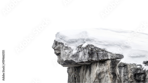 Snowy Mountain Range, Snow-covered rock formation resembling a face on transparent background.