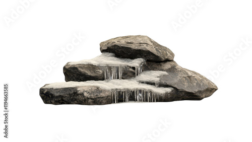 Snowy Mountain Range, Rock formation with icy details on transparent background.