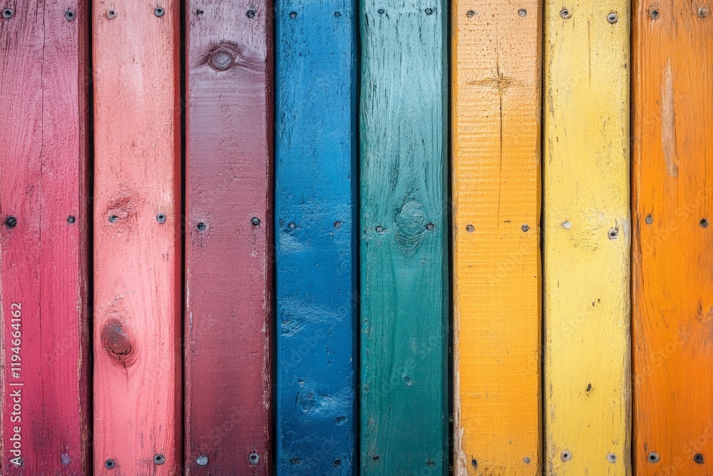 A vibrant collection of vertically arranged wooden planks painted in rainbow colors, showcasing the beauty of color variation and artistic design. A vibrant collection of vertically arranged wooden planks painted in rainbow colors, showcasing the beauty of color variation and artistic design.