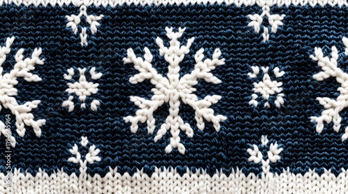 41. A Scandinavian knit pattern with snowflakes and geometric motifs in white and navy blue photo