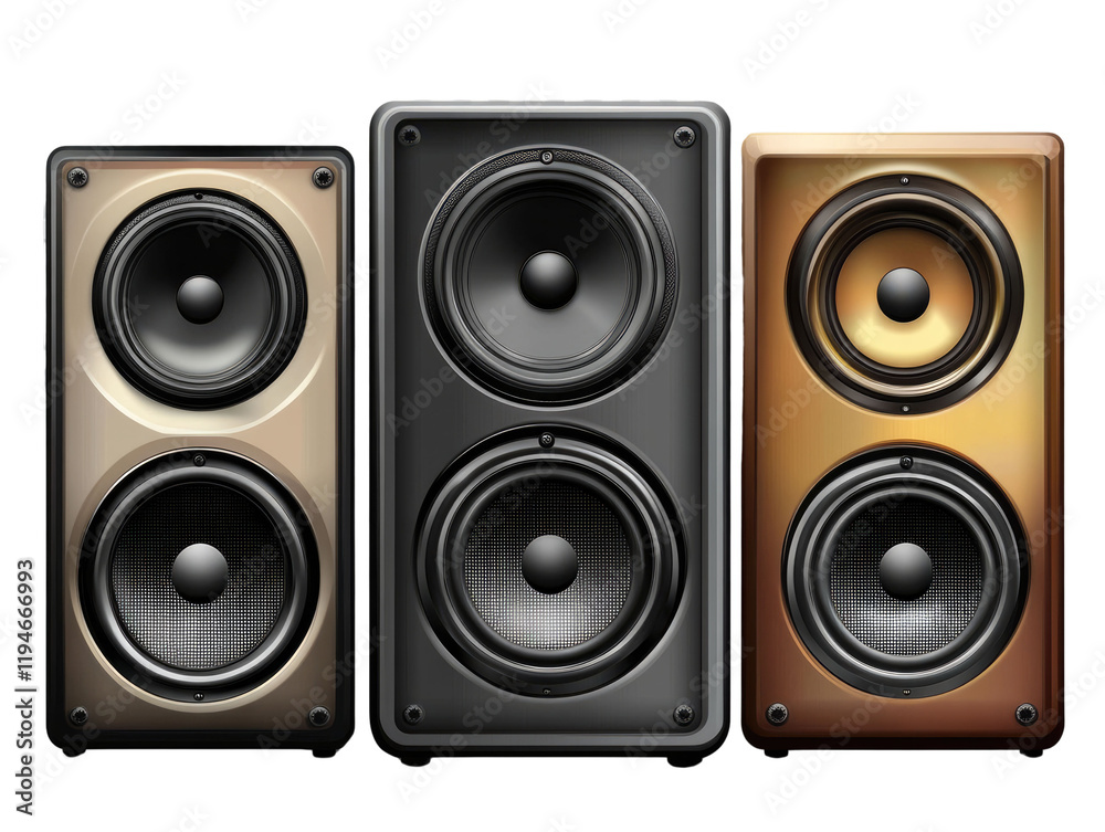 Set of black audio music speaker on transparent background. Set of black audio music speaker on transparent background.