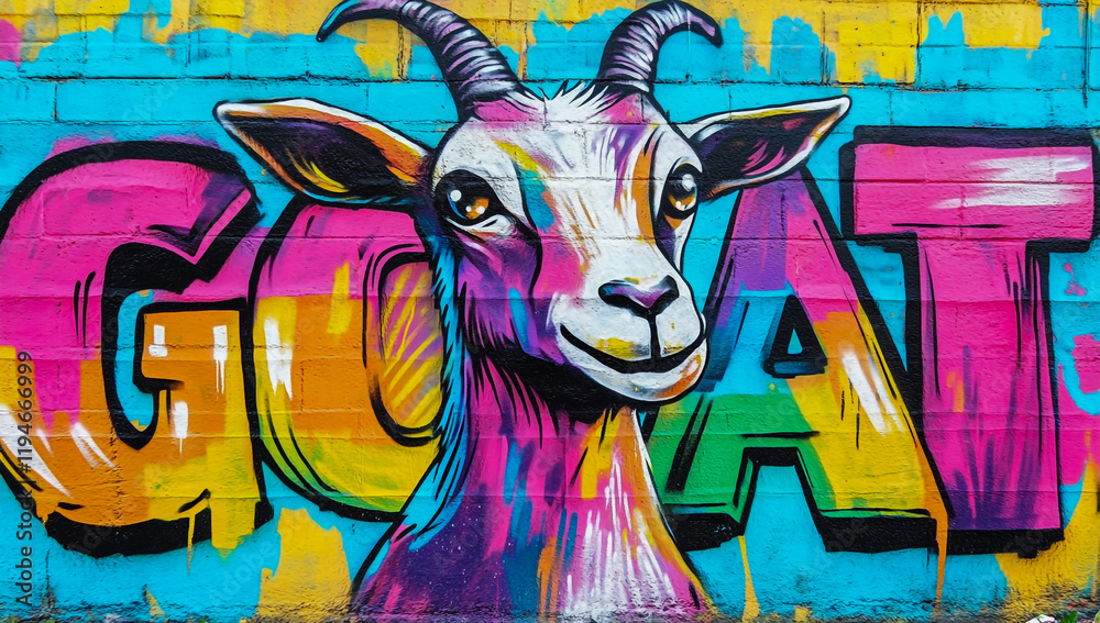 Fototapeta premium Goat head, in a colorful, urban street art style,
