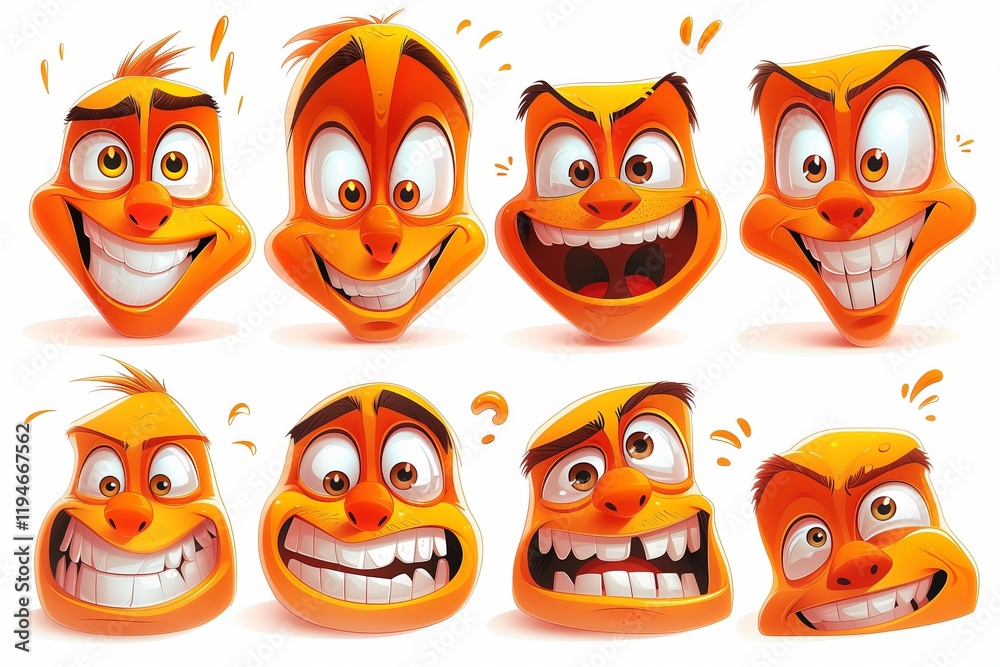 A collection of vibrant and expressive cartoon faces showcasing a range of emotions from joy to surprise. A collection of vibrant and expressive cartoon faces showcasing a range of emotions from joy to surprise.