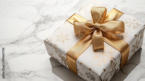 Elegant Gold and White Gift Box on Marble