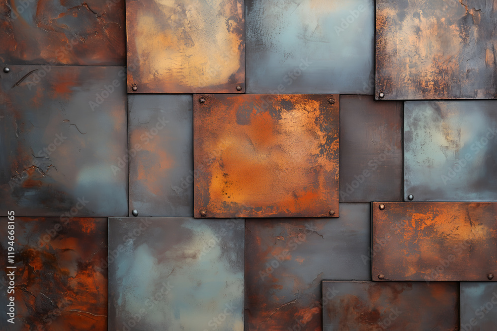 Brushed metal plates with rust patina Brushed metal plates with rust patina