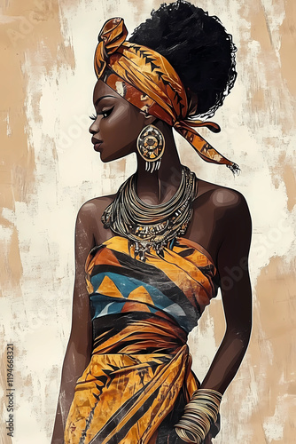 portrait of an African-American woman in ethnic clothes, illustration