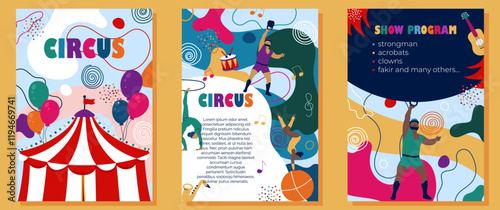 A colorful circus program with artists, activities and brochure design for a fun event.