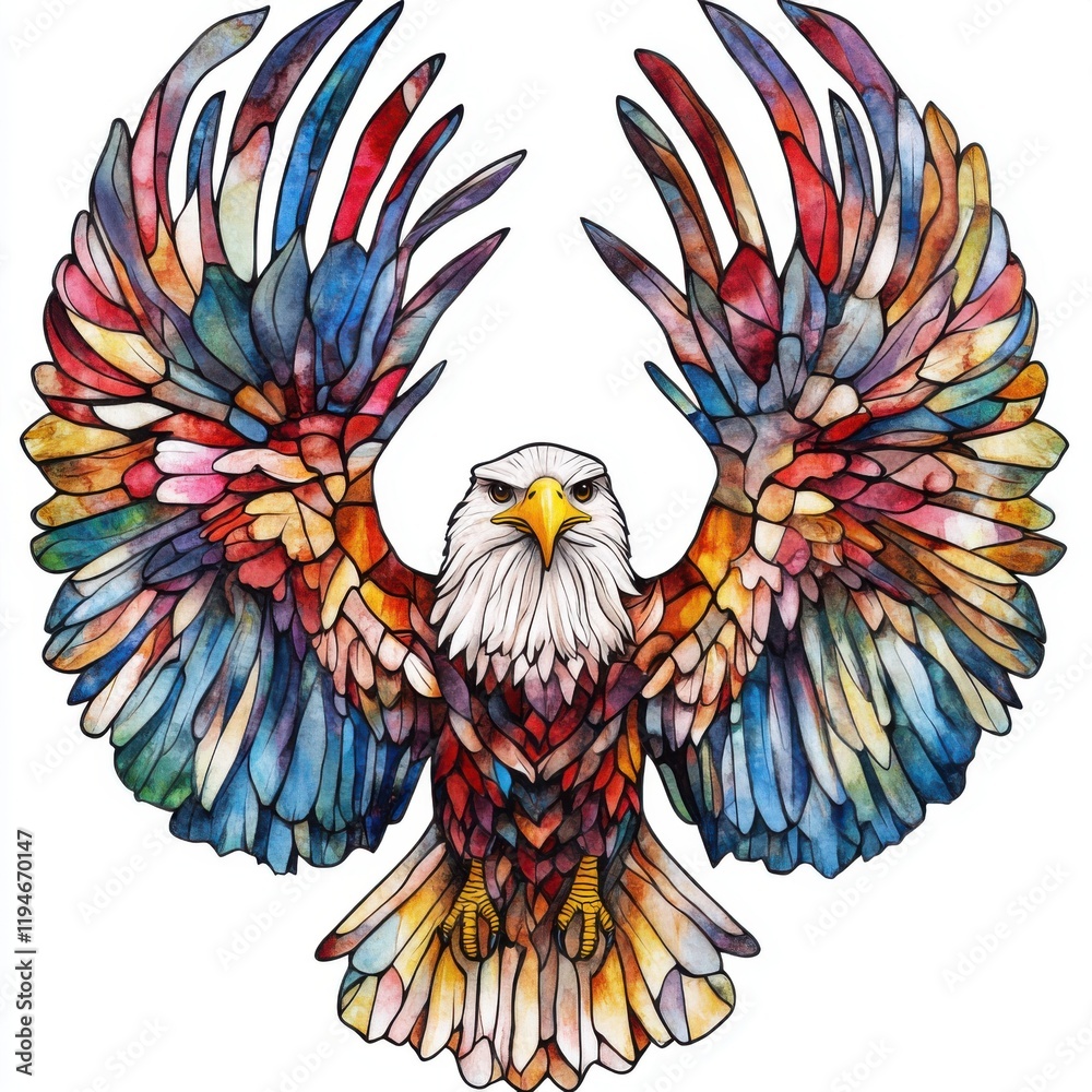 Fototapeta premium Majestic Eagle in Stained Glass Watercolor Style Art