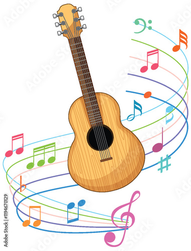 Colorful Guitar and Musical Notes