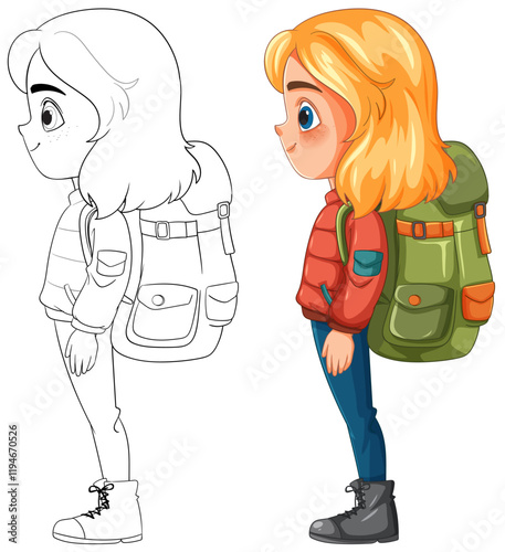 Adventurous Girl with Backpack Illustration