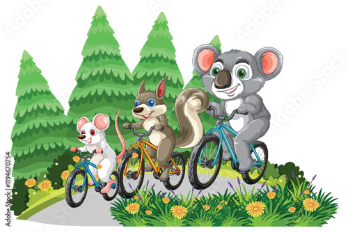 Animals Biking Through the Forest