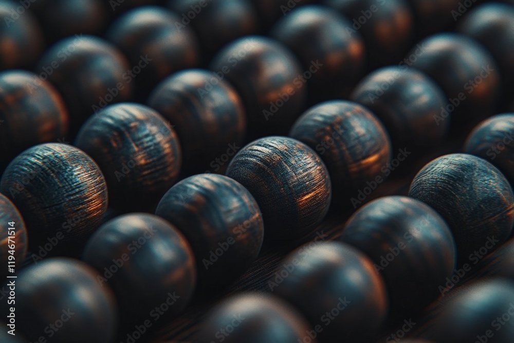 An array of dark wooden beads is displayed under soft lighting, revealing their subtle texture and polished finish, creating a serene and elegant visual impression. An array of dark wooden beads is displayed under soft lighting, revealing their subtle texture and polished finish, creating a serene and elegant visual impression.