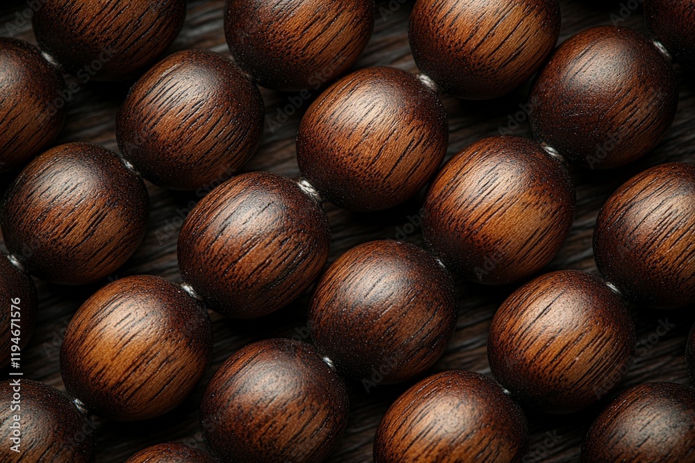An artistic display of wooden beads showcases their texture and rich natural patterns, creating a sense of earthy appeal and illustrating traditional craftsmanship skills. An artistic display of wooden beads showcases their texture and rich natural patterns, creating a sense of earthy appeal and illustrating traditional craftsmanship skills.