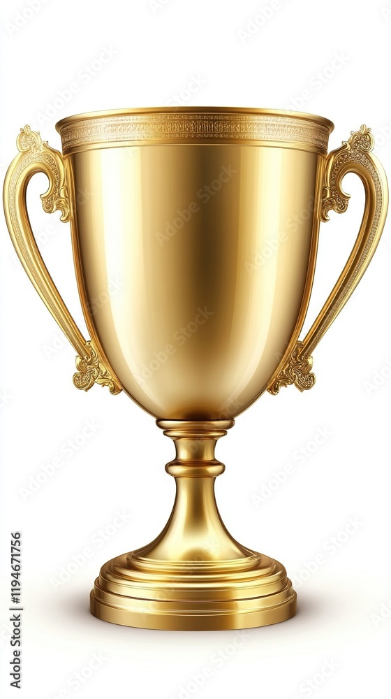 Golden trophy cup with two handles, isolated on white background. Golden trophy cup with two handles, isolated on white background.