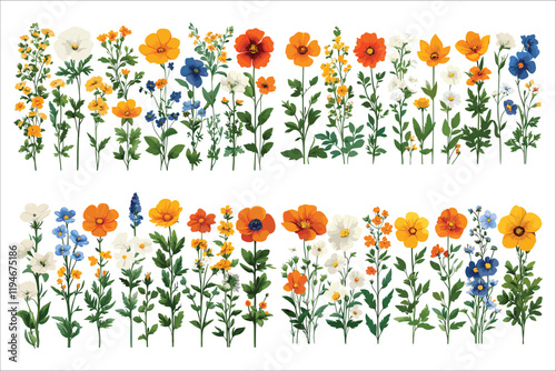 Abstract colorful garden flowers icons. Decorative floral elements vector collection. Spring and summer flower vector. Colorful garden flower vector elements