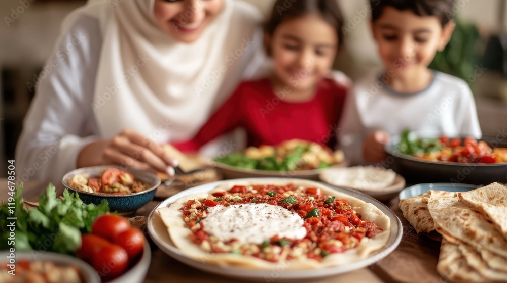 Family enjoying a delicious middle eastern meal together Family enjoying a delicious middle eastern meal together