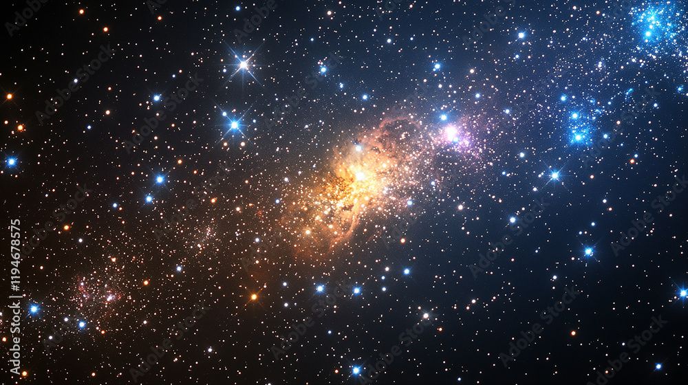 Naklejka premium Sparkling Starry Sky with a Bright Nebula in Space