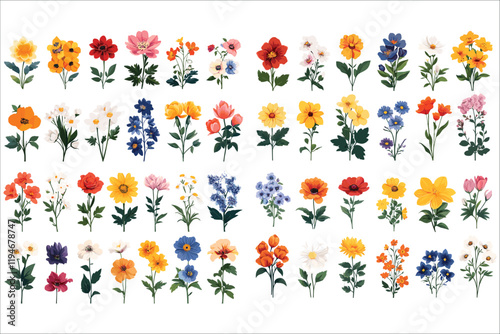Decorative floral elements vector collection. Colorful garden flower vector elements. Set of spring and summer floral vector. Abstract colorful floral design vector elements