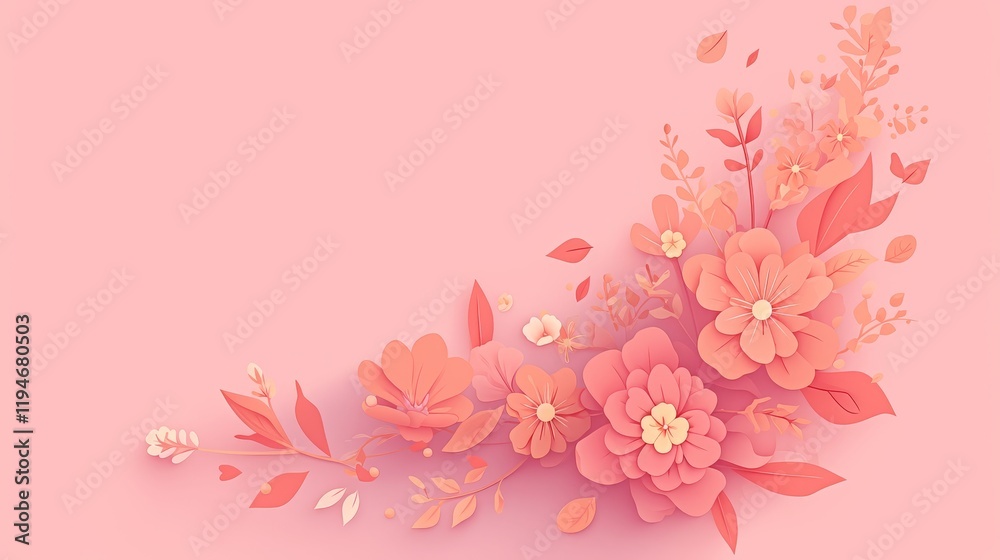 Peach Blossom Flowers Arranged Cornerwise on Pink Background. Peach Blossom Flowers Arranged Cornerwise on Pink Background.