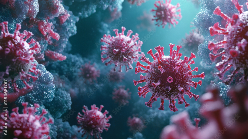 Microscopic view of virus particles showcasing their structure and intricate details Microscopic view of virus particles showcasing their structure and intricate details