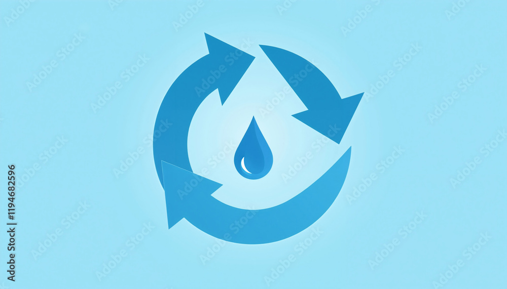 Water droplet recycling symbol on blue background Water droplet recycling symbol on blue background